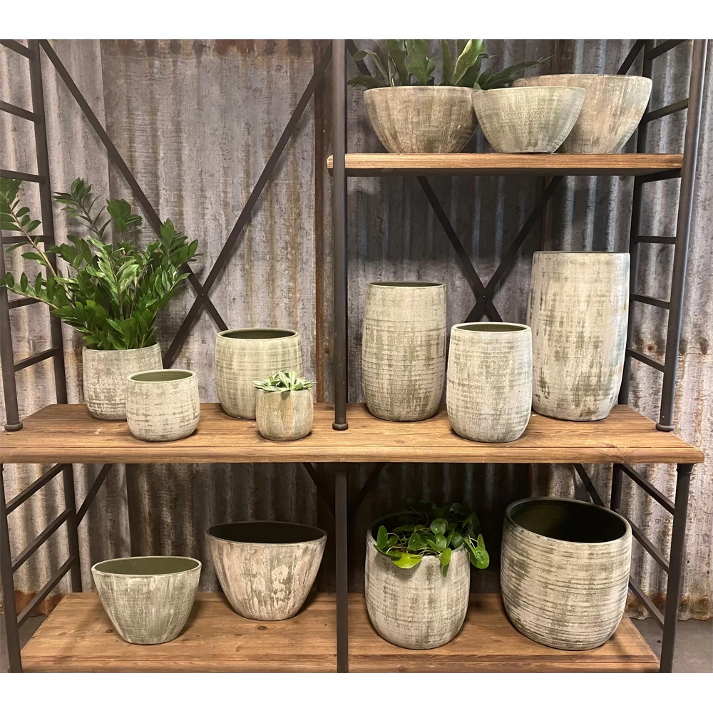 Bloempot Miami - D19 X H17cm - Groen Cement 4 Bloempot Miami - D19 X H17cm - Groen Cement - Afbeelding 2