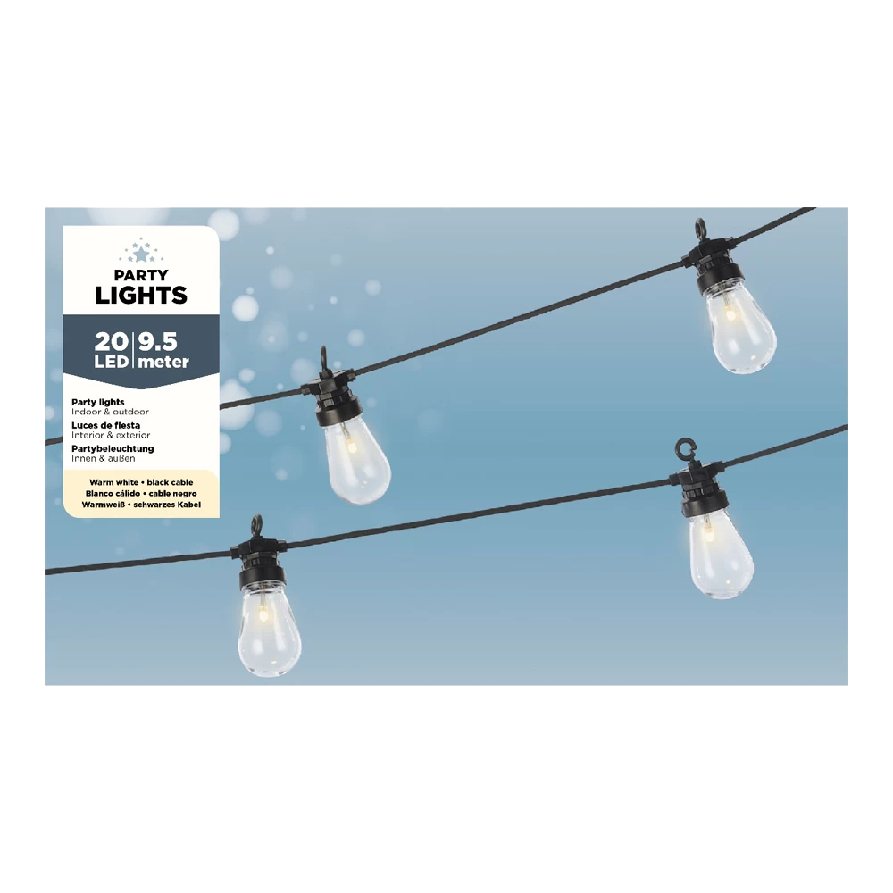 Lumineo Budget Feestverlichting Lichtsnoer - Peervorm - 950cm - 20 LEDS - Warm Wit