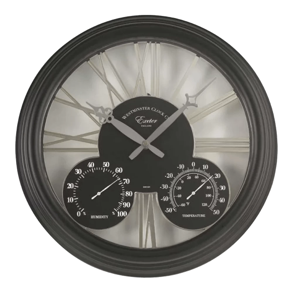Buitenklok Exeter - 3in1 - 38cm - Zwart 3 Buitenklok Exeter - 3in1 - 38cm - Zwart