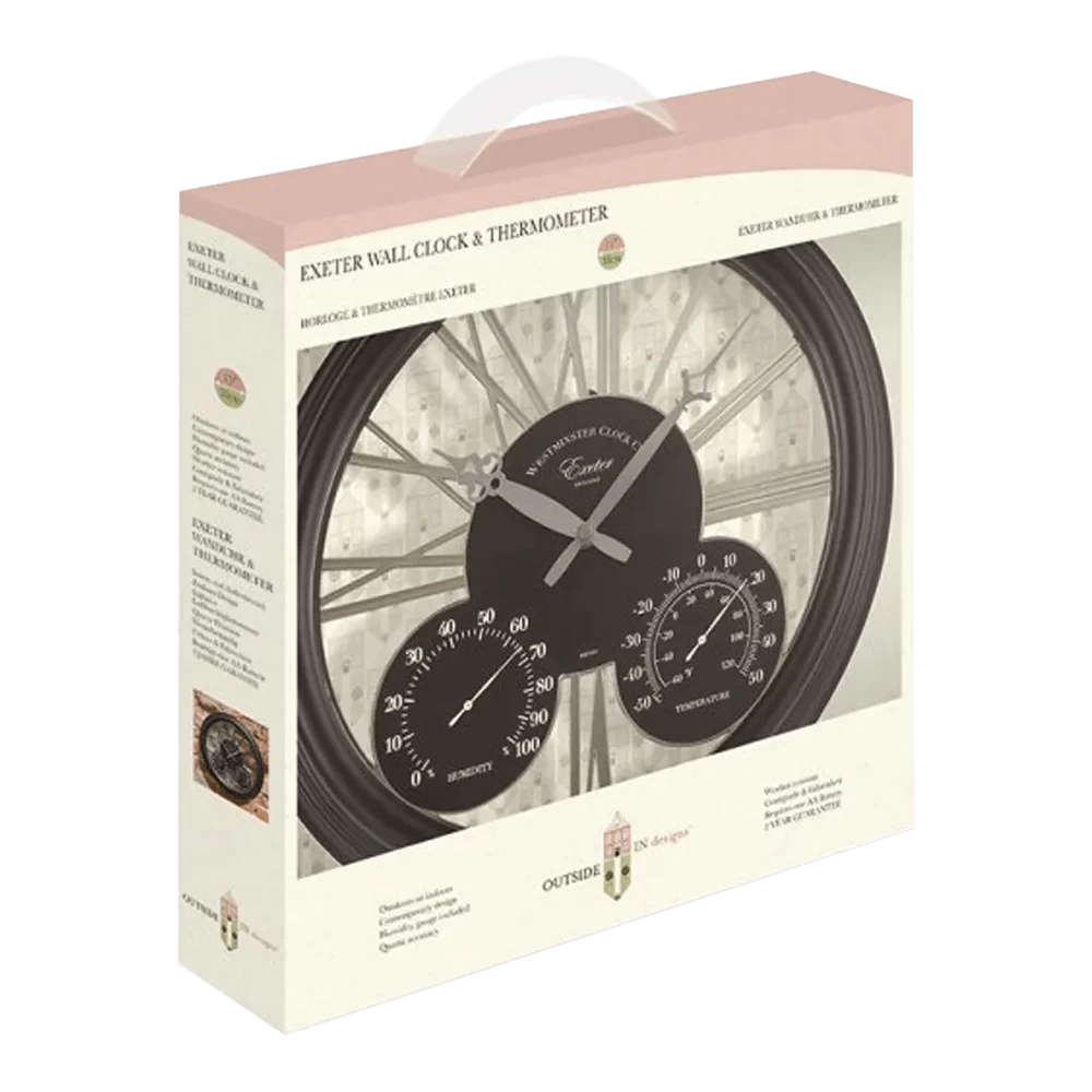 Buitenklok Exeter - 3in1 - 38cm - Zwart 4 Buitenklok Exeter - 3in1 - 38cm - Zwart - Afbeelding 2