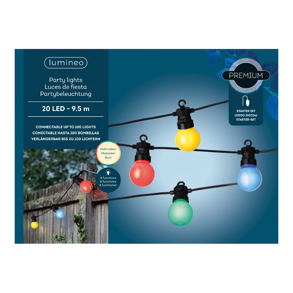 Lumineo Feestverlichting Lichtsnoer - Bolvorm - Twinkel Effect - 950cm - 20 LEDS - Multi