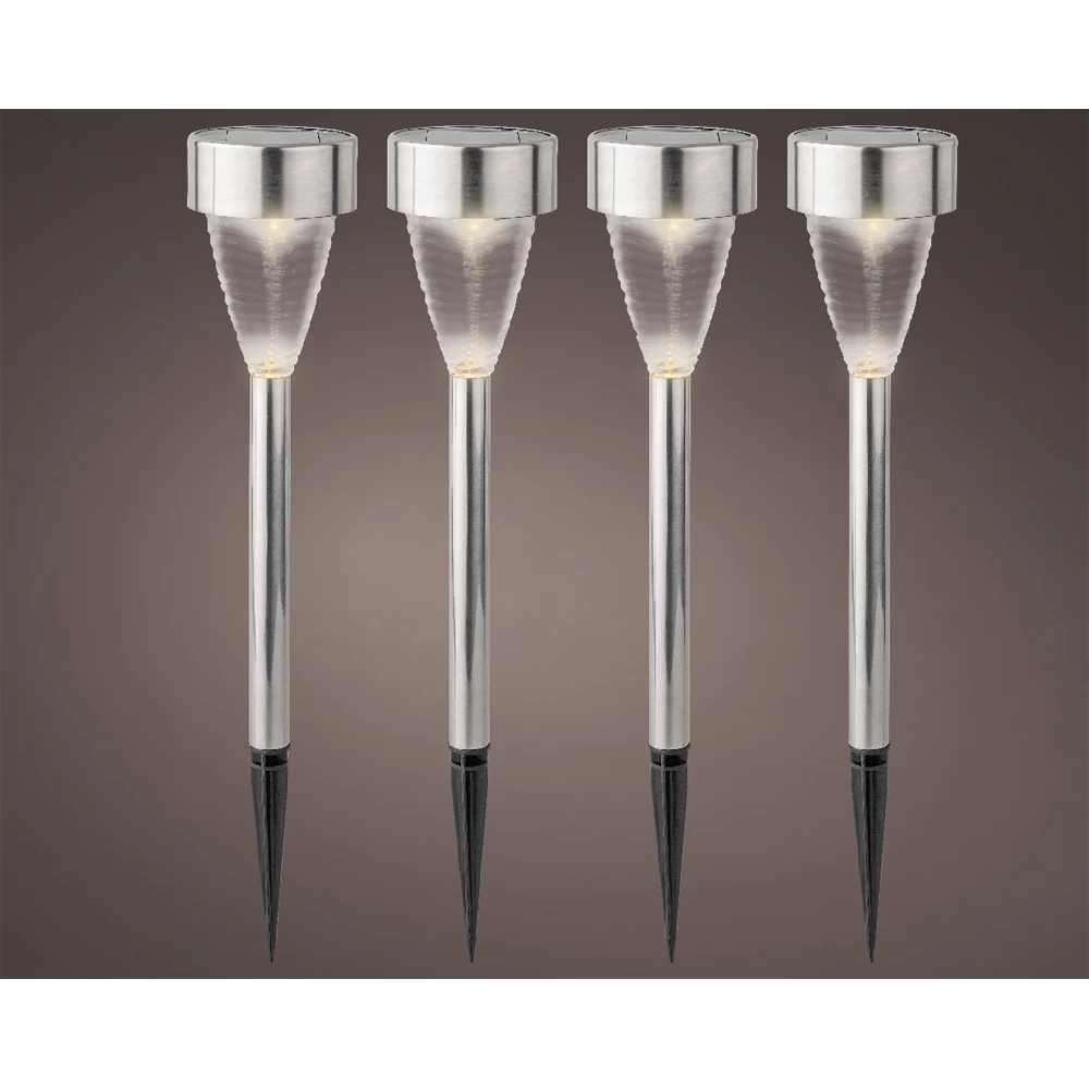 Lumineo LED Solar Tuinlamp - RVS - D7 X H27cm - 4st. - Afbeelding 2