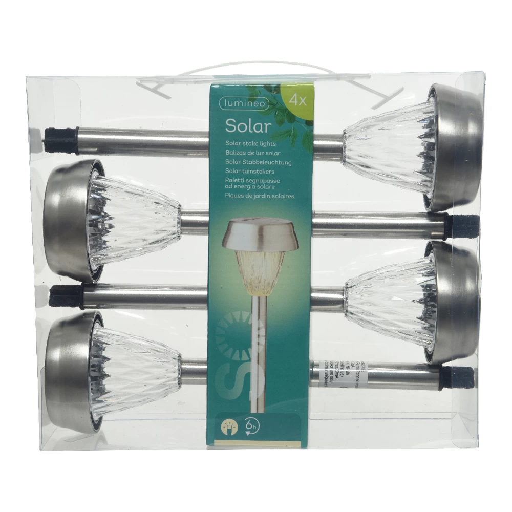 Lumineo LED Solar Tuinlamp - RVS - D8 X H22cm - RVS - 4st. 3 Lumineo LED Solar Tuinlamp - RVS - D8 X H22cm - RVS - 4st.