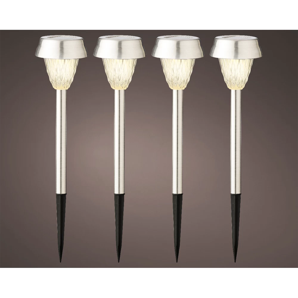 Lumineo LED Solar Tuinlamp - RVS - D8 X H22cm - RVS - 4st. 4 Lumineo LED Solar Tuinlamp - RVS - D8 X H22cm - RVS - 4st. - Afbeelding 2