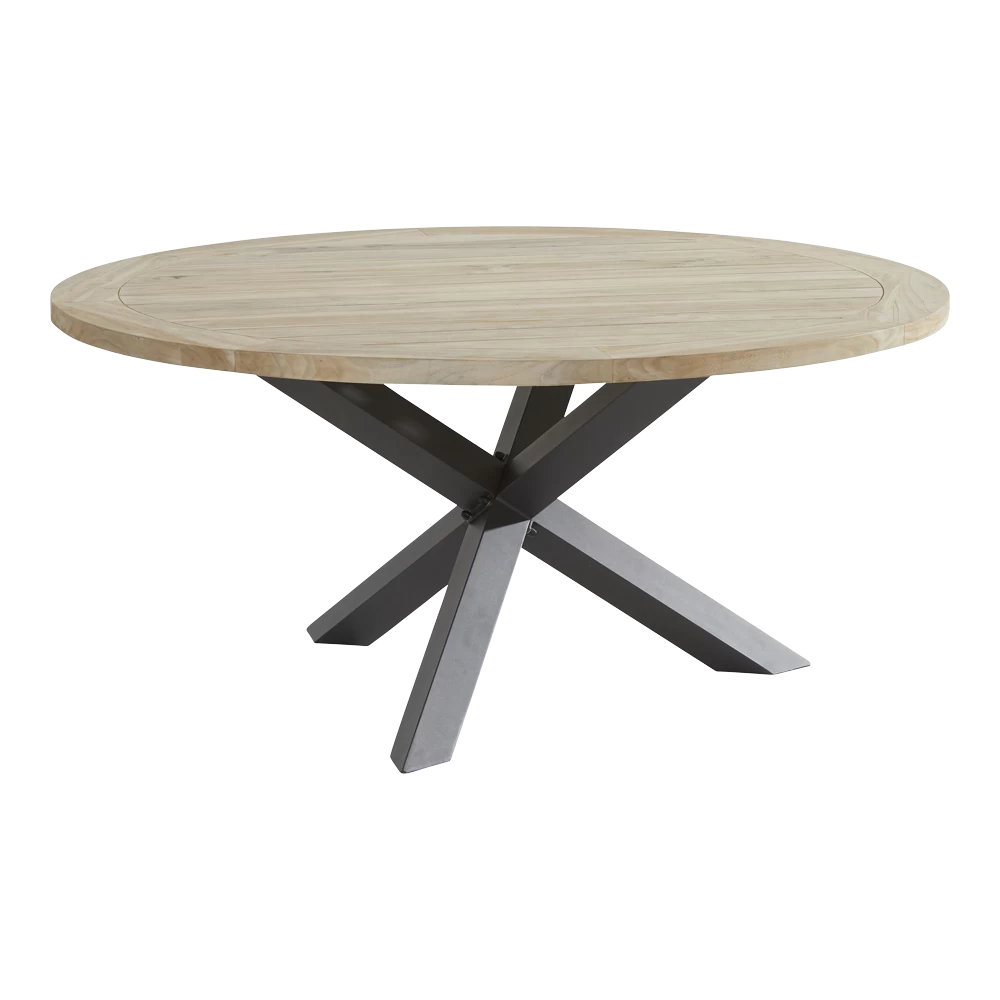 Louvre Dining Tafel Met Alu Poten - U00f8 160 Cm - Natural Teak 3 Louvre Dining Tafel Met Alu Poten - U00f8 160 Cm - Natural Teak