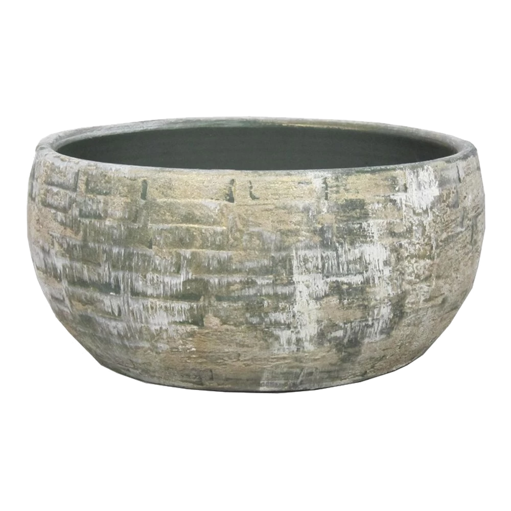 Plantenschaal Steef - D34 X H15cm - Creme Groen 3 Plantenschaal Steef - D34 X H15cm - Creme Groen