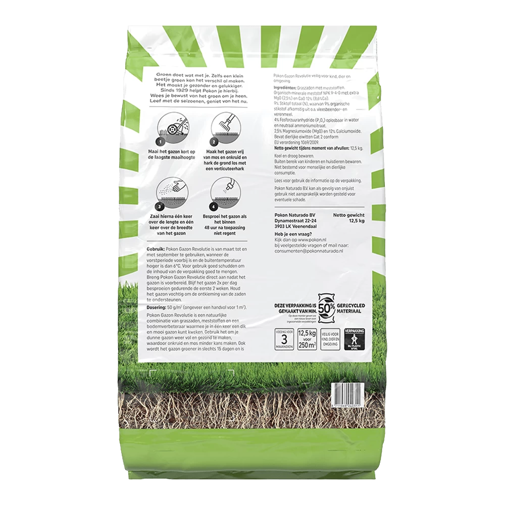 Pokon Gazon Revolutie 12,5kg - Gazonmeststof, Graszaad 4 Pokon Gazon Revolutie 12,5kg - Gazonmeststof, Graszaad - Afbeelding 2