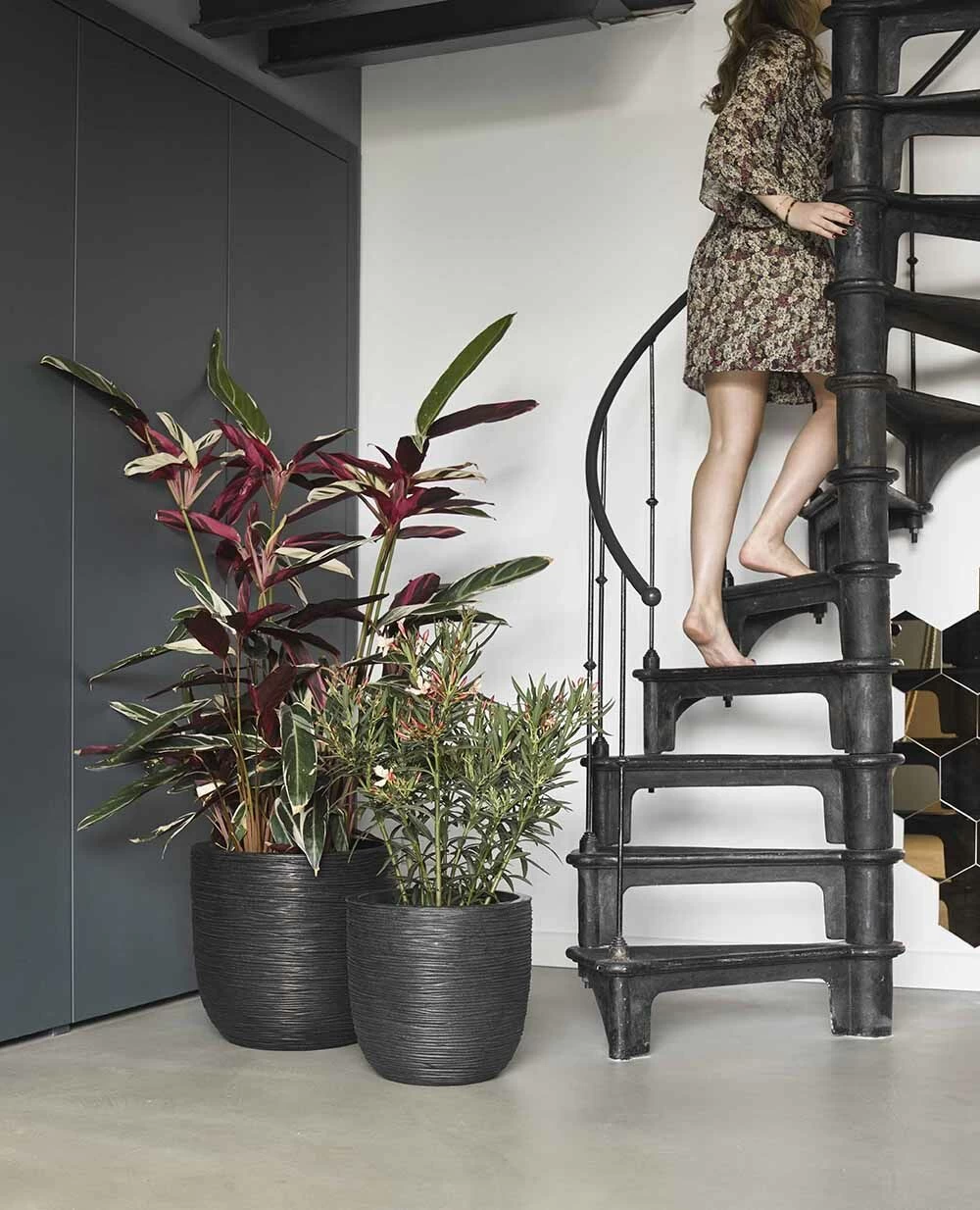 Capi Bloempot Bol Nature Rib NL - D55 X H53cm - Zwart 3 Capi Bloempot Bol Nature Rib NL - D55 X H53cm - Zwart