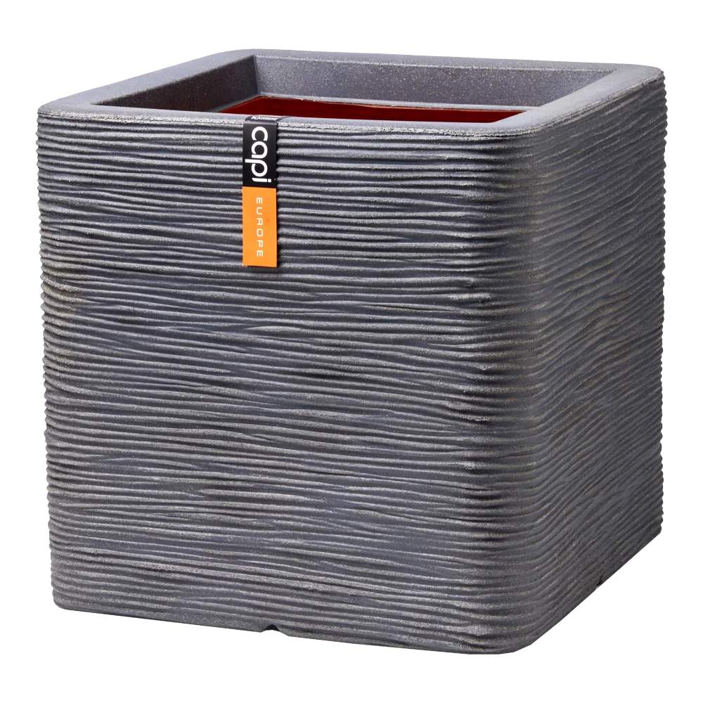 Capi Plantenbak Vierkant Nature Rib NL - L30 X B30 X H30cm - Donkergrijs 3 Capi Plantenbak Vierkant Nature Rib NL - L30 X B30 X H30cm - Donkergrijs