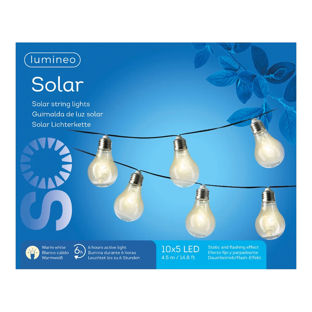 Lumineo Solar Feestverlichting Lichtsnoer - 450cm - 50 LED Lampen - Warm Wit 3 Lumineo Solar Feestverlichting Lichtsnoer - 450cm - 50 LED Lampen - Warm Wit