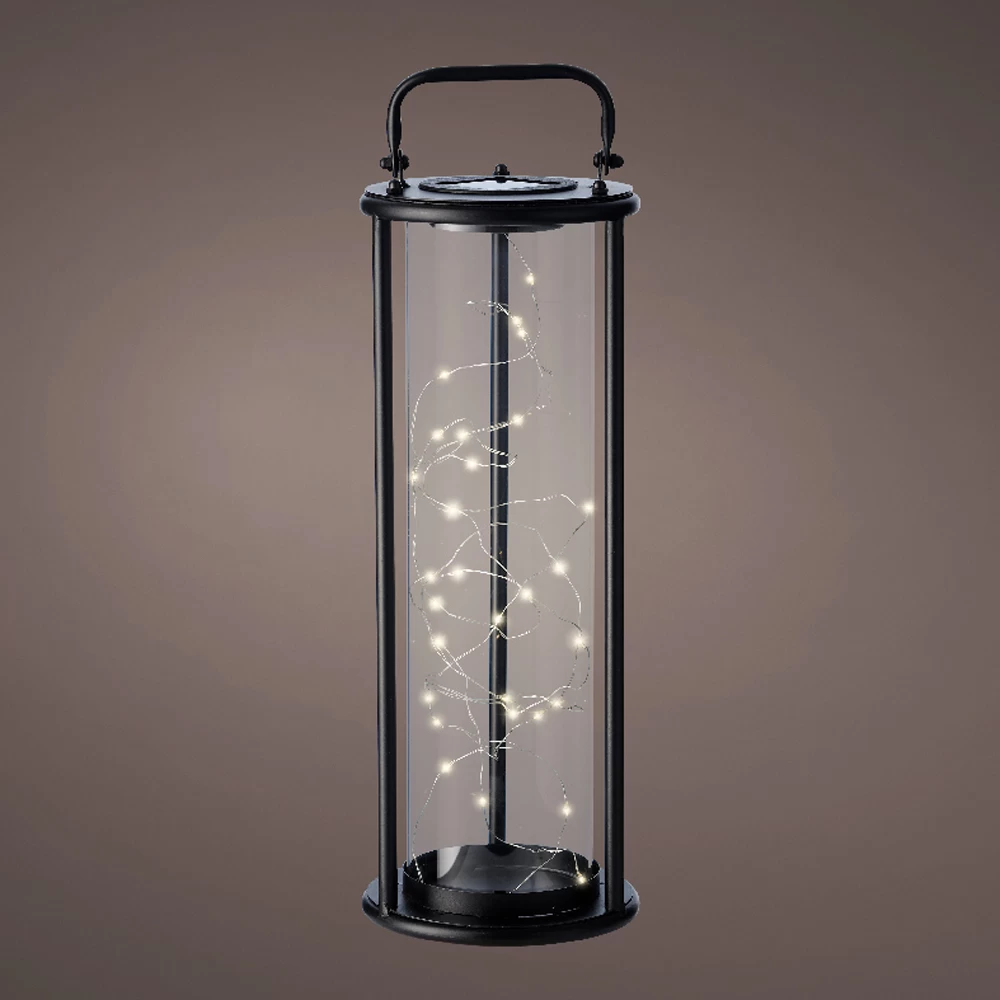 Lumineo Solar Lantaarn - LED - D15 X H42cm - Zwart 4 Lumineo Solar Lantaarn - LED - D15 X H42cm - Zwart - Afbeelding 2