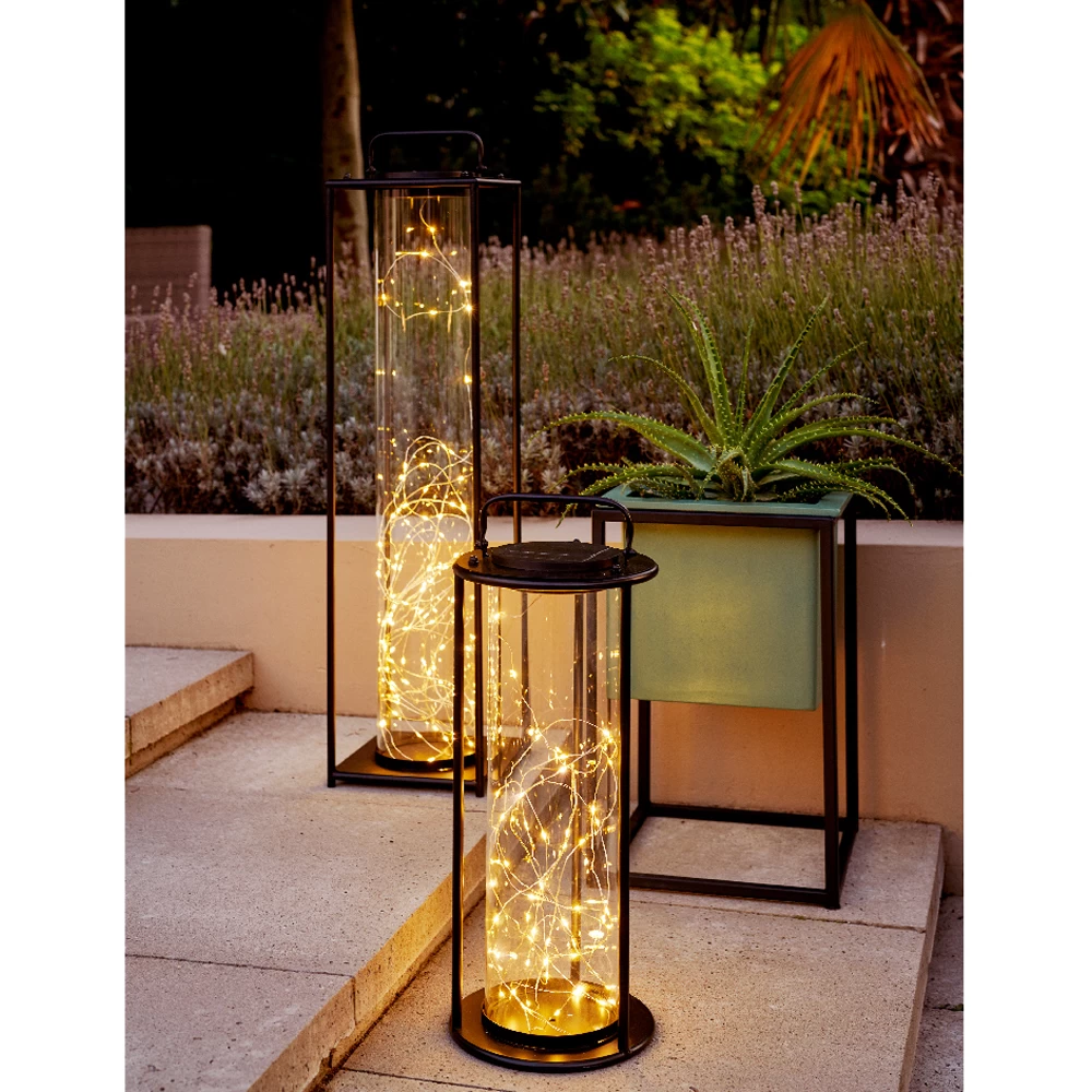 Lumineo Solar Lantaarn - LED - D15 X H42cm - Zwart 5 Lumineo Solar Lantaarn - LED - D15 X H42cm - Zwart - Afbeelding 3