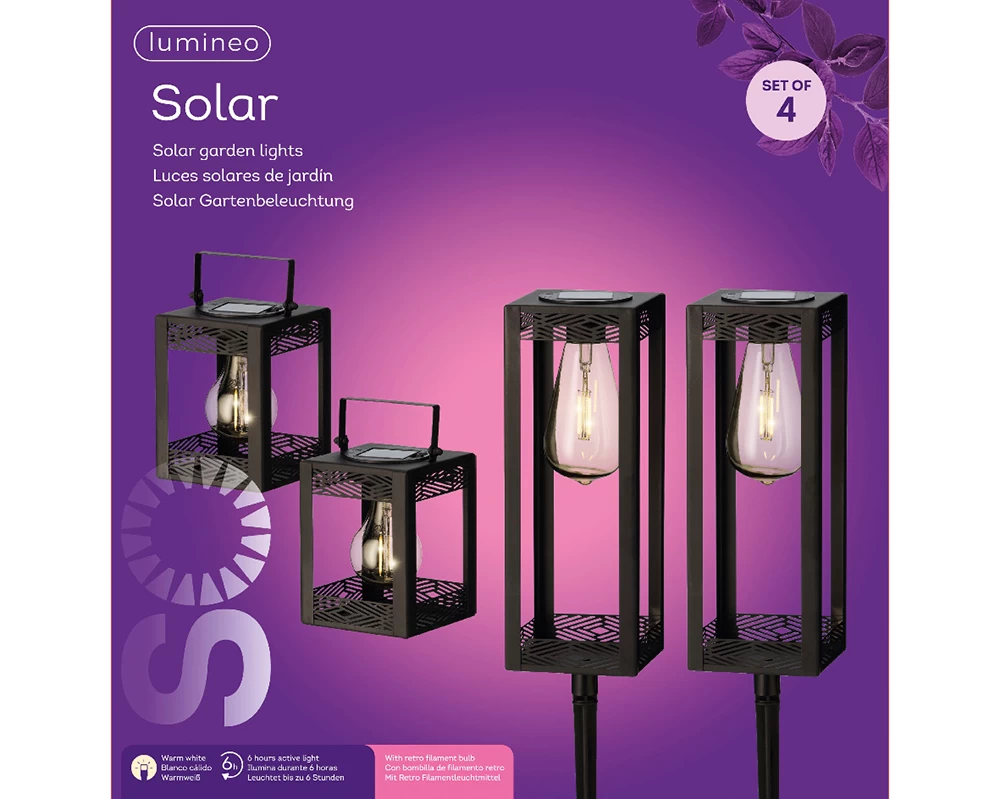 Lumineo Solar Set Met Tuinlamp En Lantaarn - LED - D10.5 X H80cm - Zwart - 4st. 3 Lumineo Solar Set Met Tuinlamp En Lantaarn - LED - D10.5 X H80cm - Zwart - 4st.