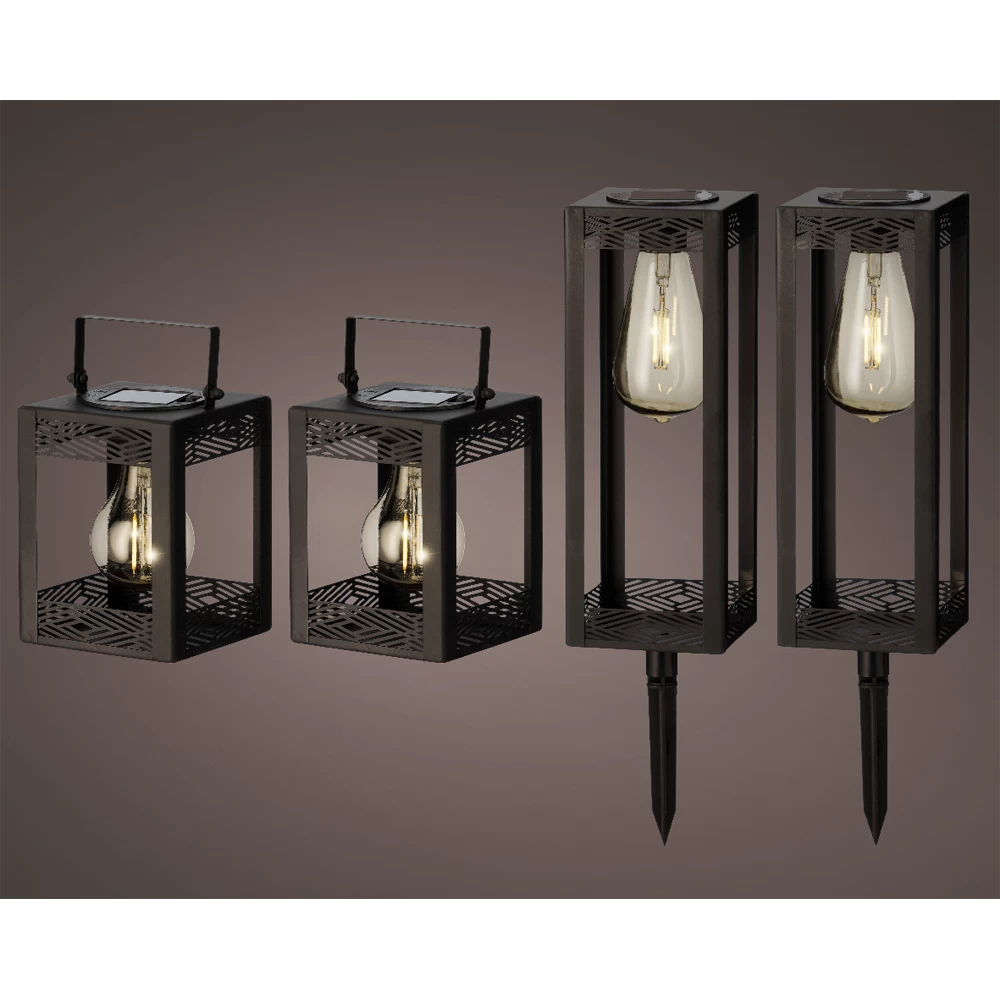 Lumineo Solar Set Met Tuinlamp En Lantaarn - LED - D10.5 X H80cm - Zwart - 4st. 4 Lumineo Solar Set Met Tuinlamp En Lantaarn - LED - D10.5 X H80cm - Zwart - 4st. - Afbeelding 2